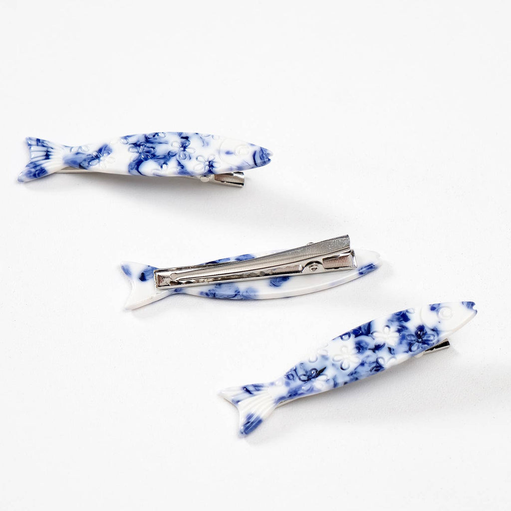 Coastal Blue Floral Sardine Fish Barrette