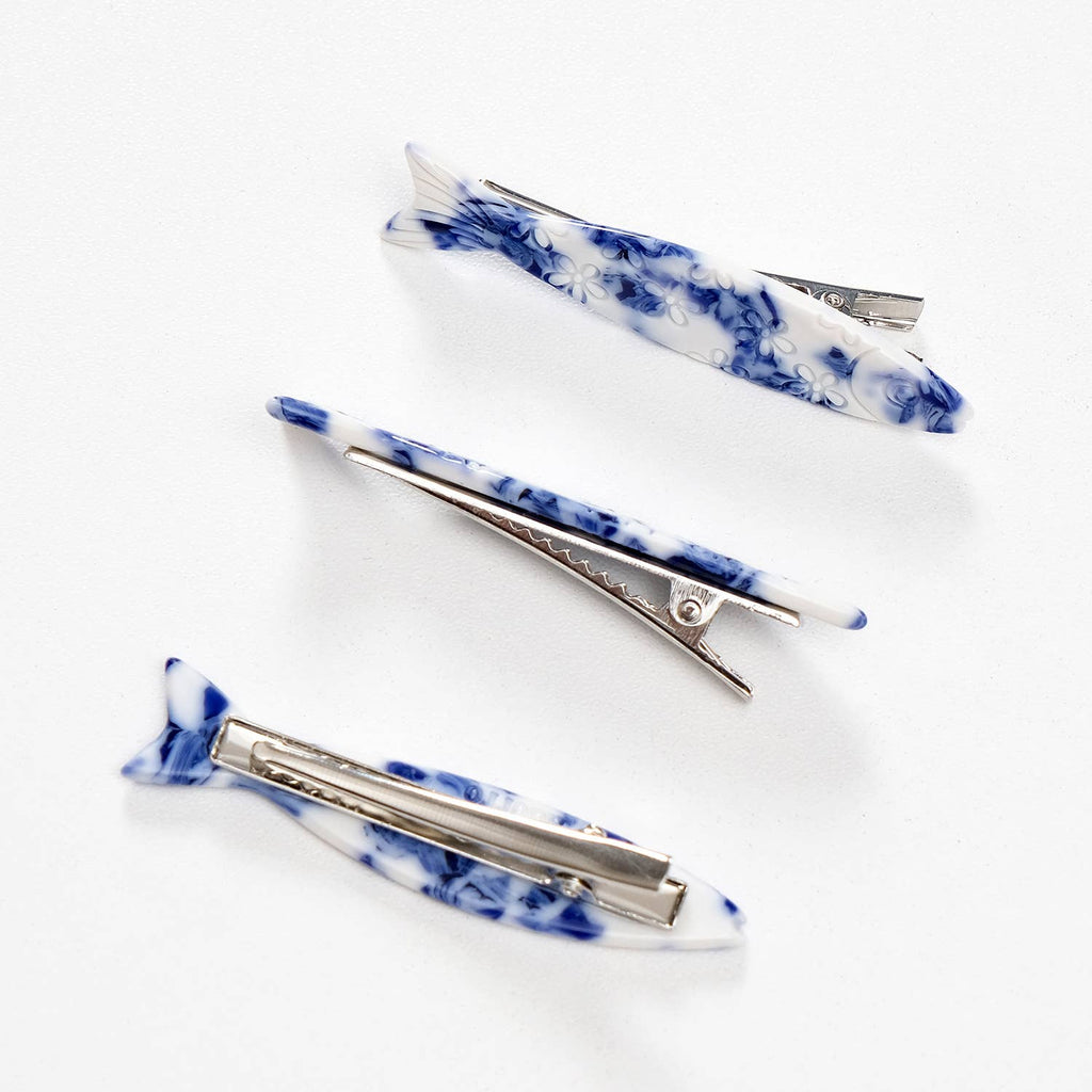 Coastal Blue Floral Sardine Fish Barrette