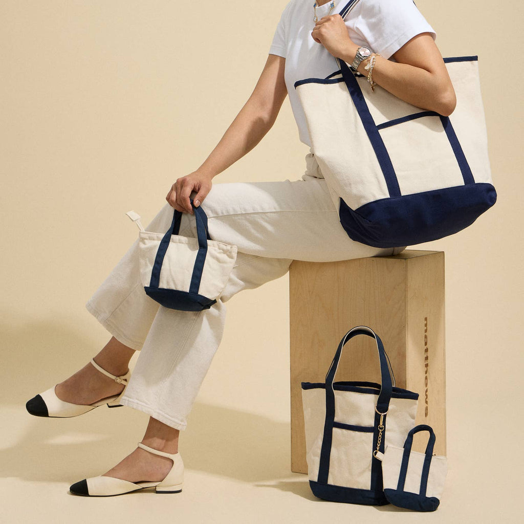 Large Canvas Carry Tote with Charm Holder: Navy