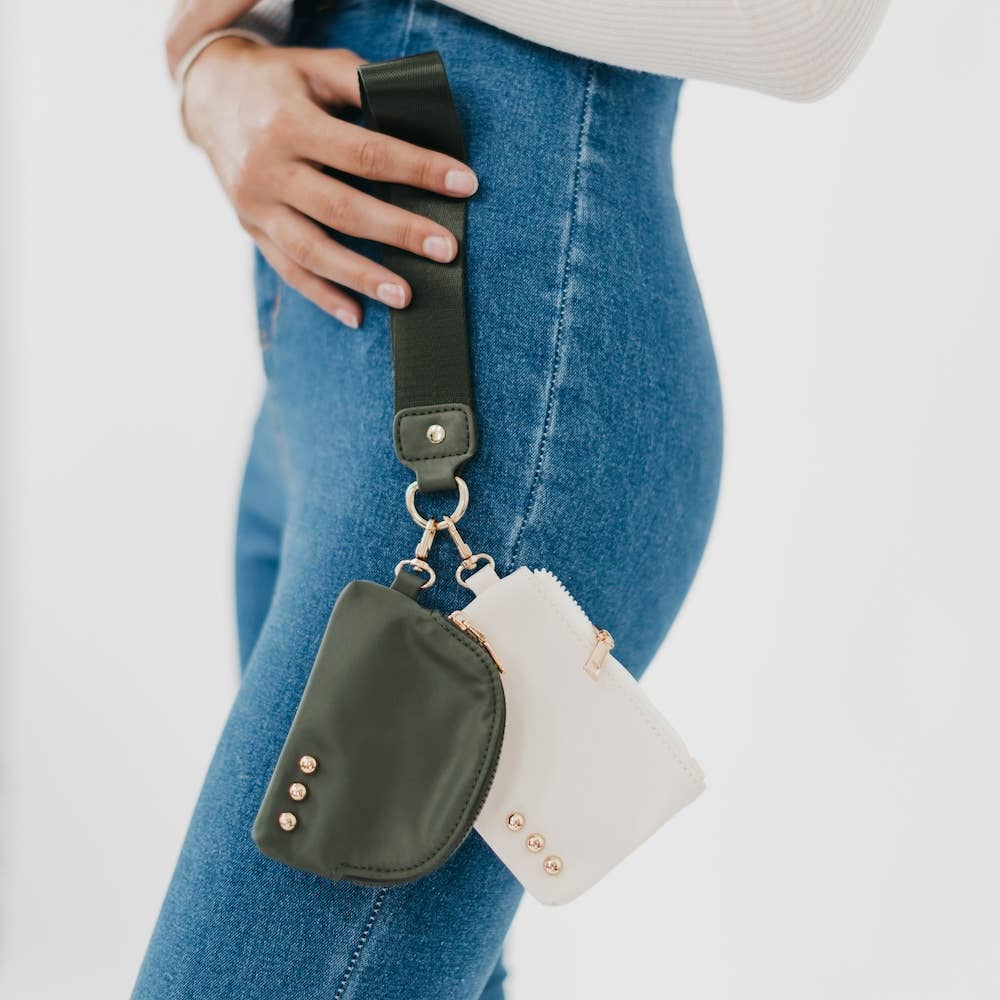 Dolly Dual Pouch Wristlet : Olive/White