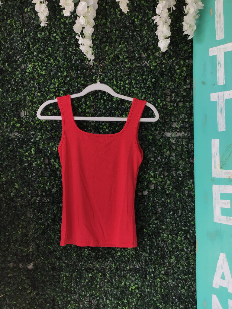 Bella Square Neck Rib Knit Tank Top