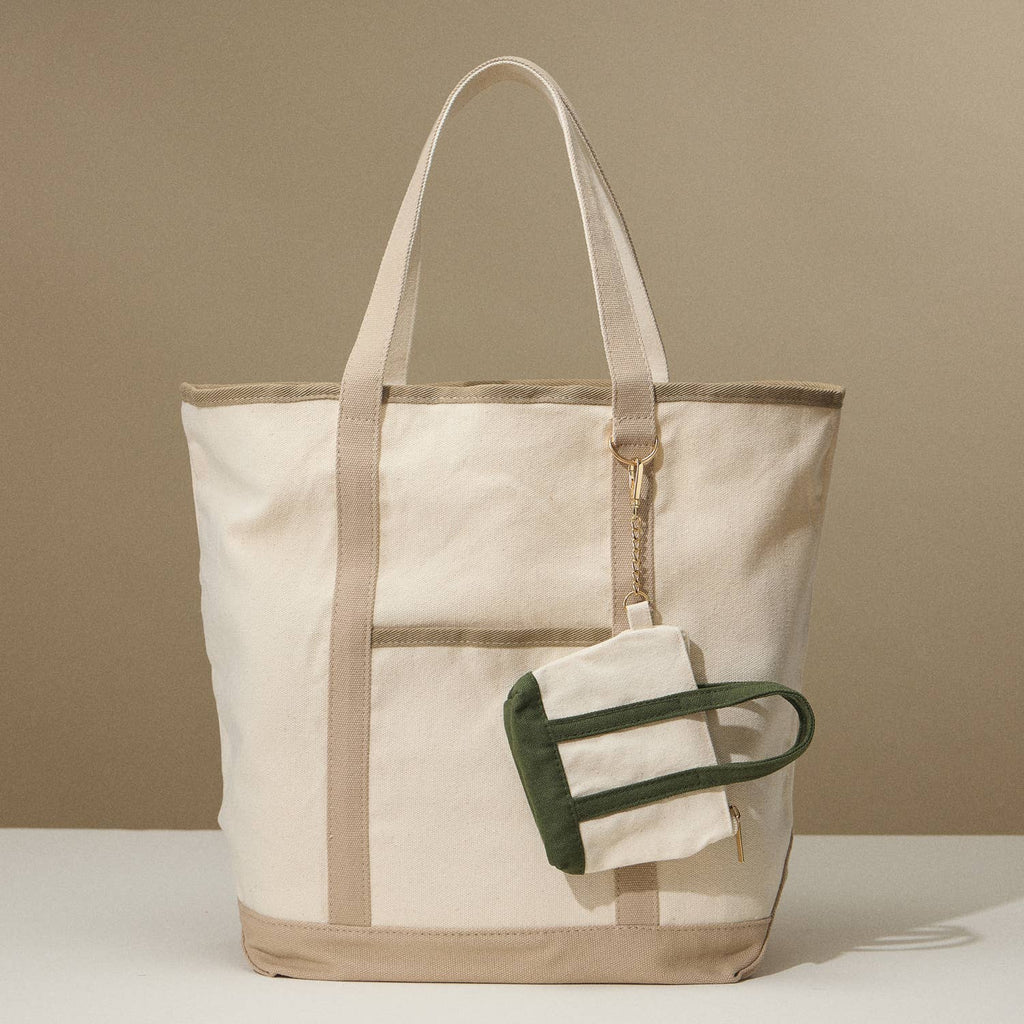 Large Canvas Carry Tote with Charm Holder: Navy
