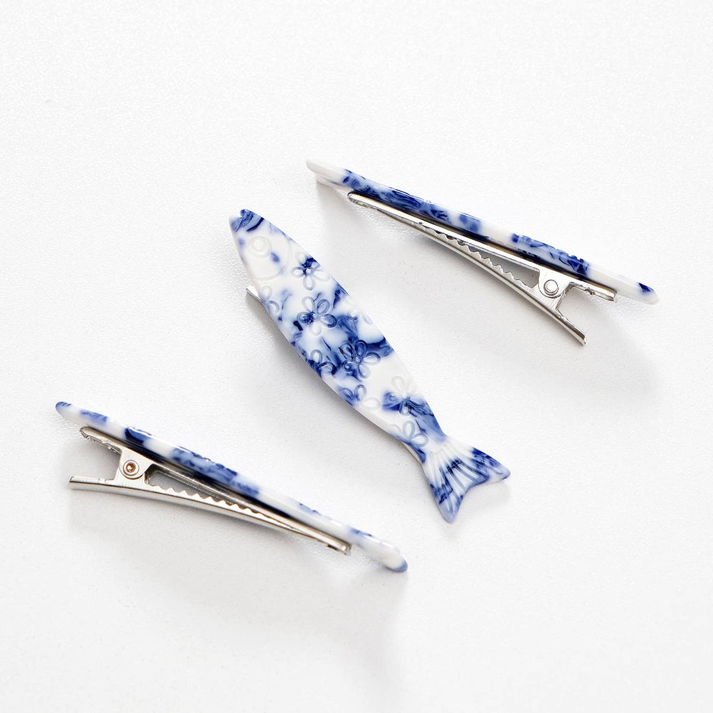 Coastal Blue Floral Sardine Fish Barrette