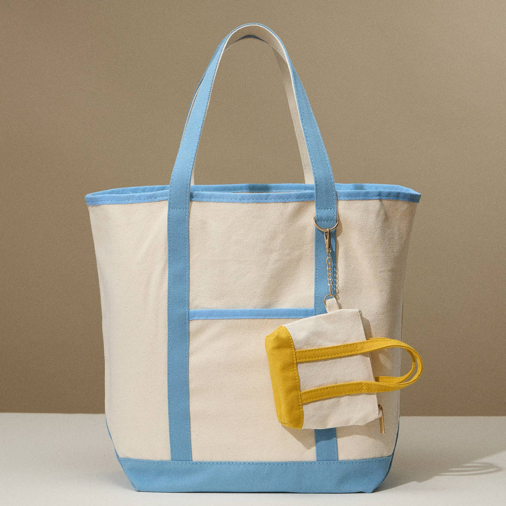 Large Canvas Carry Tote with Charm Holder: Navy