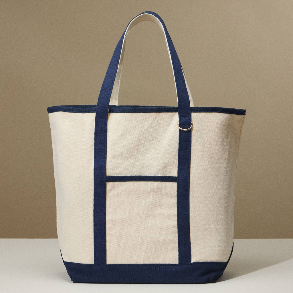 Large Canvas Carry Tote with Charm Holder: Navy