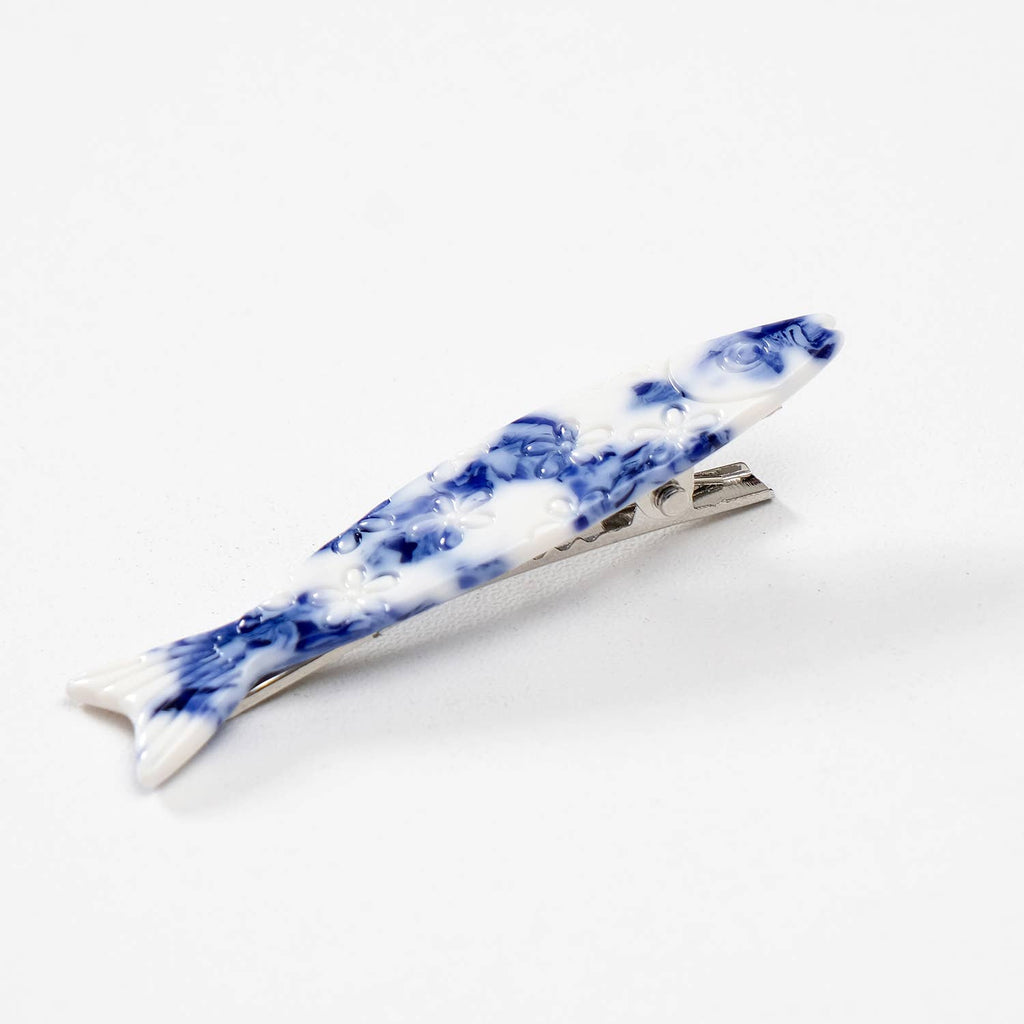 Coastal Blue Floral Sardine Fish Barrette