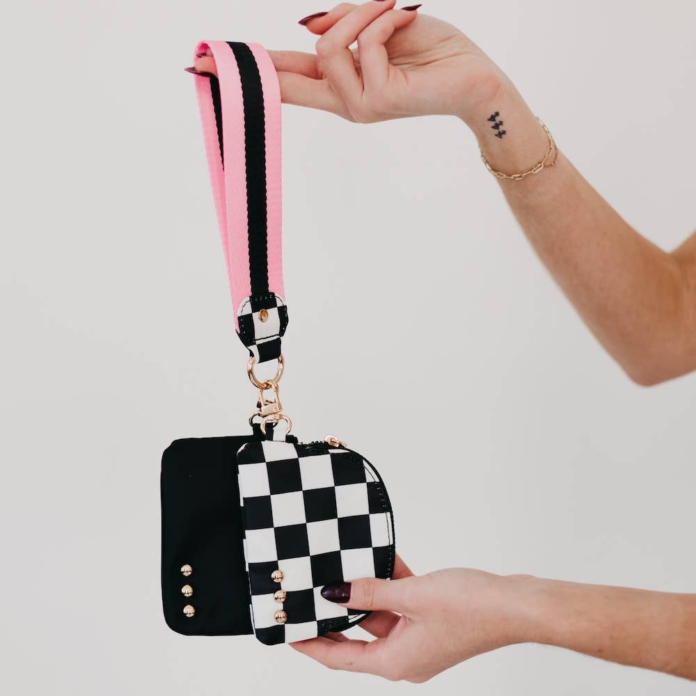 Dolly Dual Pouch Wristlet : Checkered Black/Black