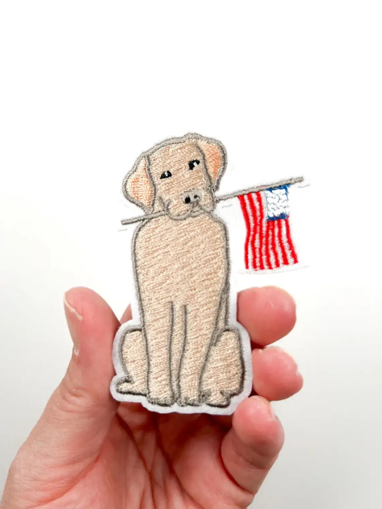 Yellow Labrador American Flag Embroidered Iron On Patch USA