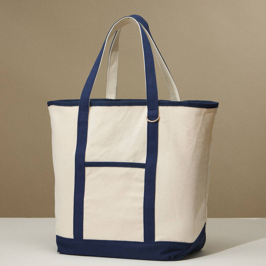 Large Canvas Carry Tote with Charm Holder: Navy
